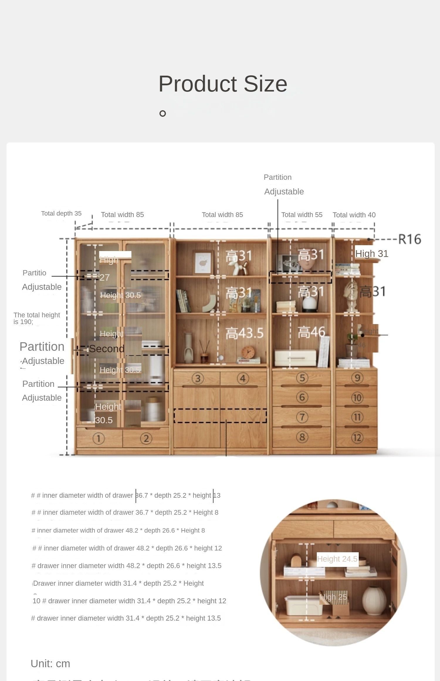 Oak solid wood bookcase free combination floor-to-ceiling bookshelf"
