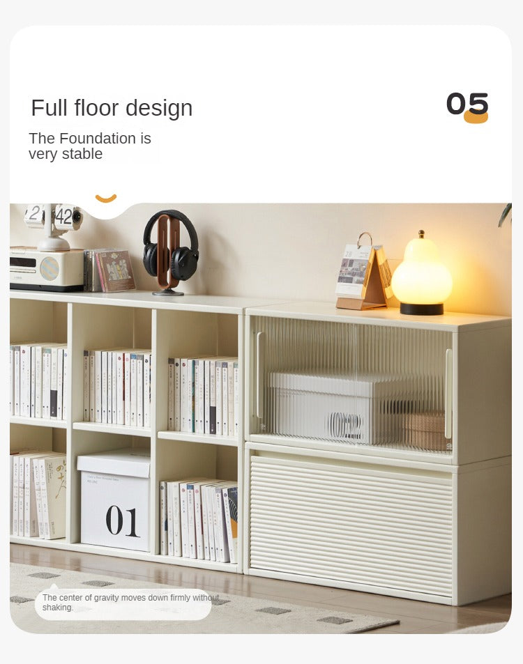 Pine Solid Wood Cream White Lattice Storage Low Bookcase