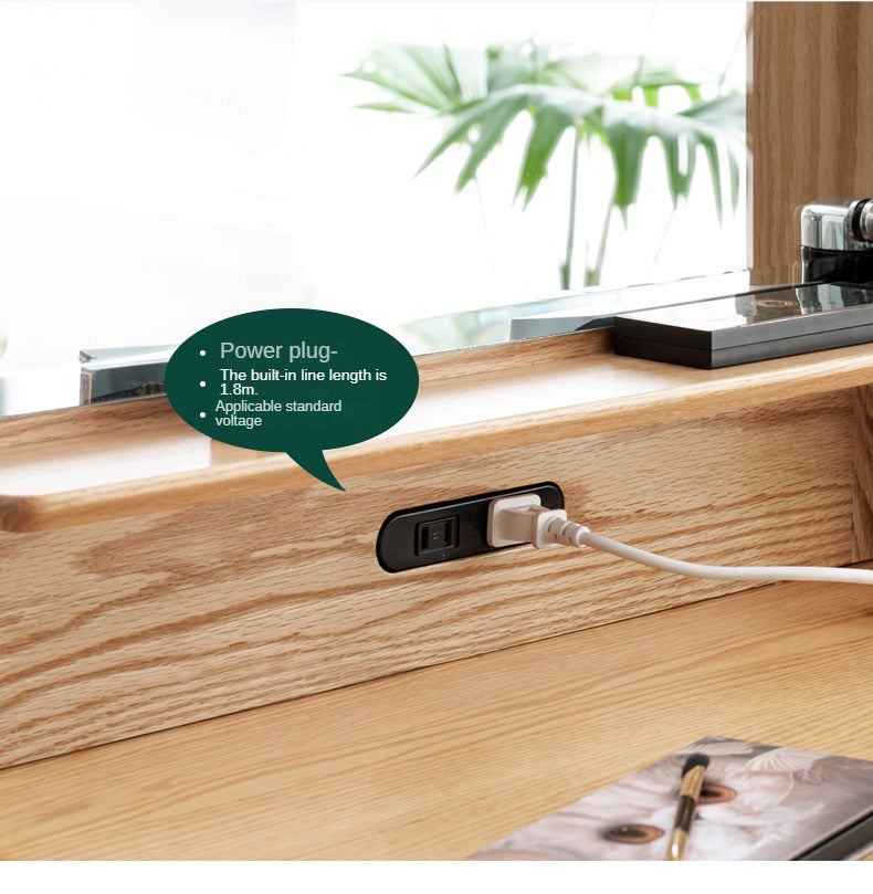 Oak, Rubberwood Solid Wood Vanity Table Telescopic.