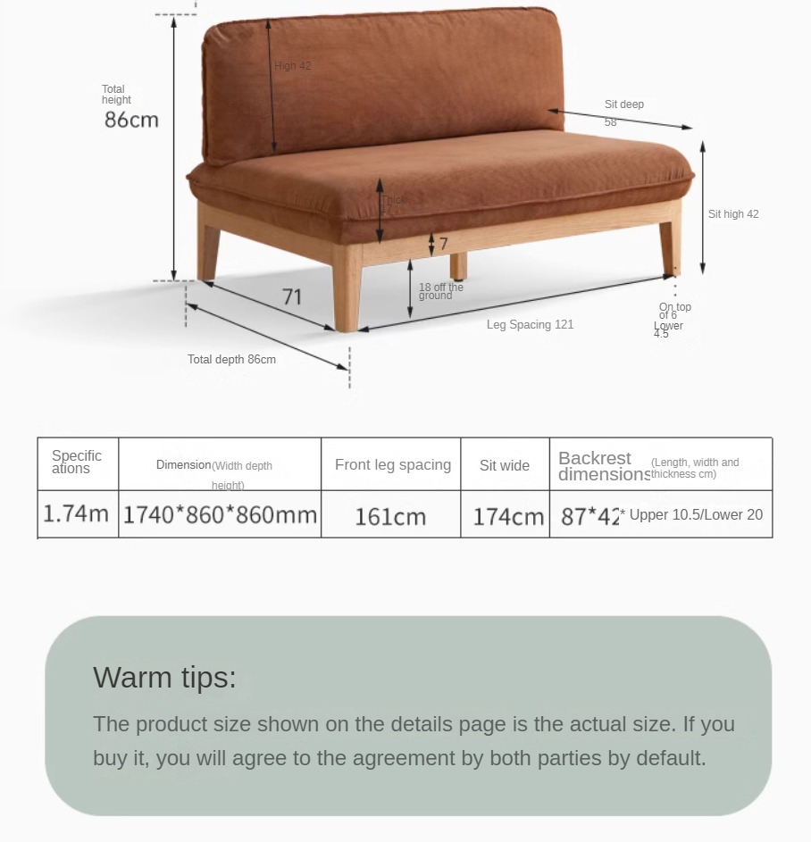 Oak Solid Wood Fabric Sofa.