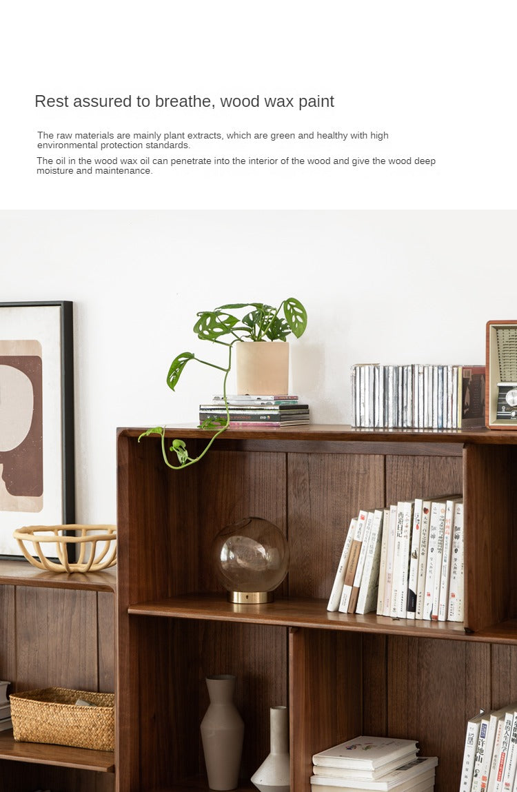 Black Walnut Solid Wood Floor-standing Low Bookcase Combination Bookshelf