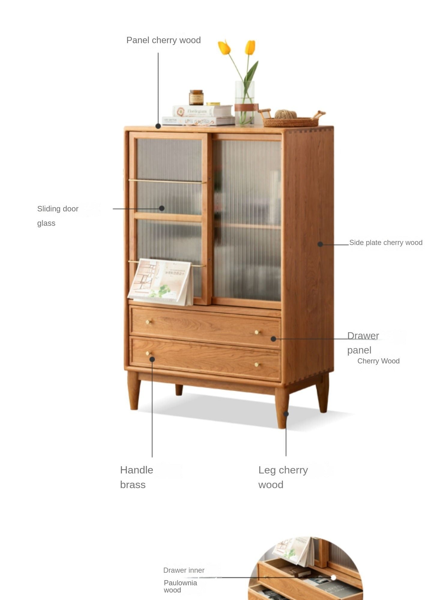 Cherry WoodRetro Side Cabinet Vintage Storage Cabinet