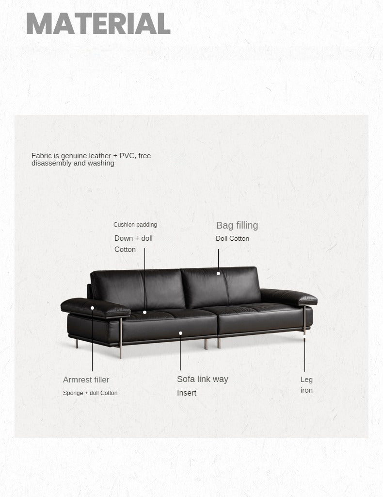 Leather Italian First Layer Yellow Cowhide Straight Sofa.
