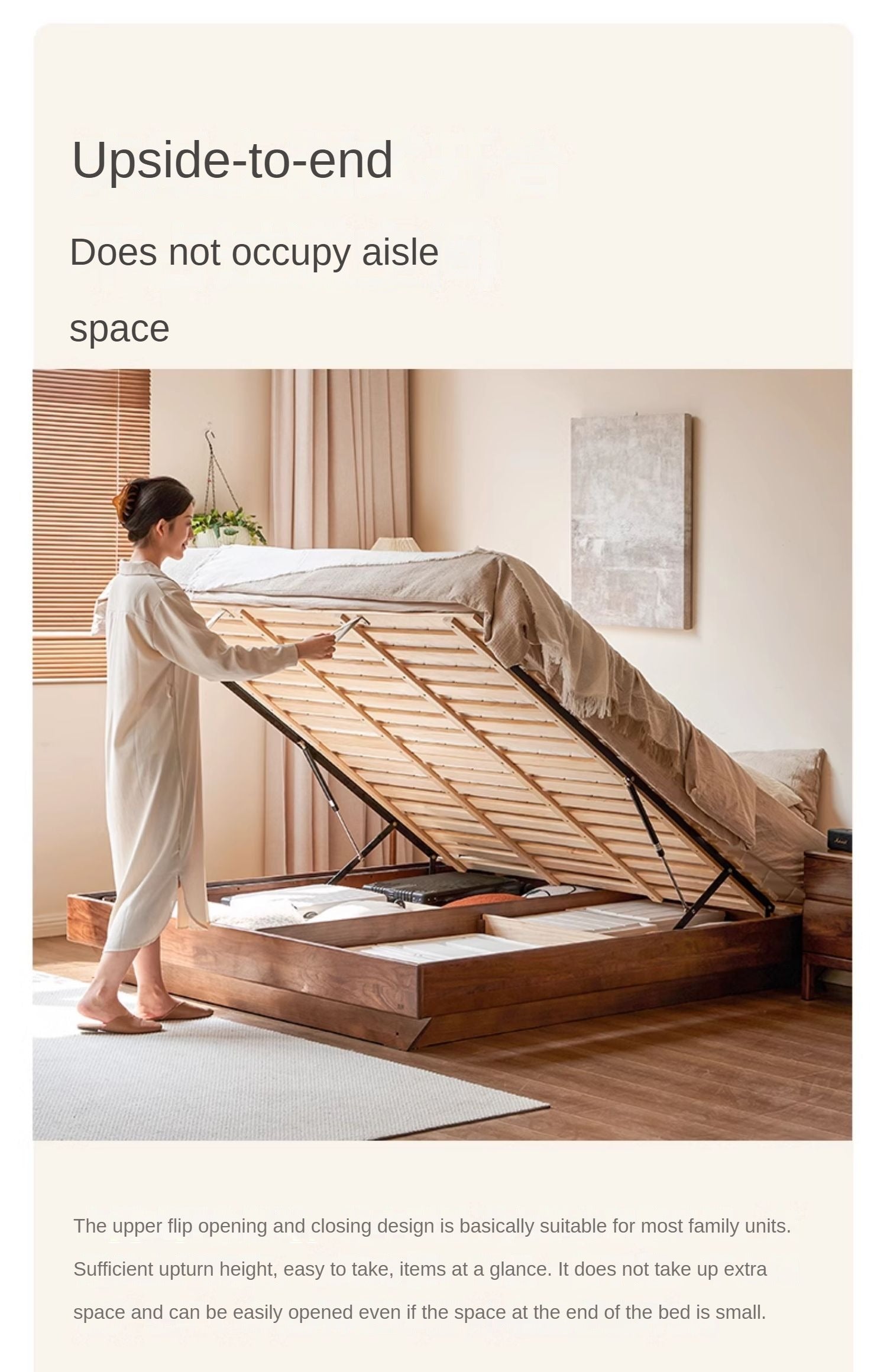 Black walnut solid wood platform bed, headboard-free box bed