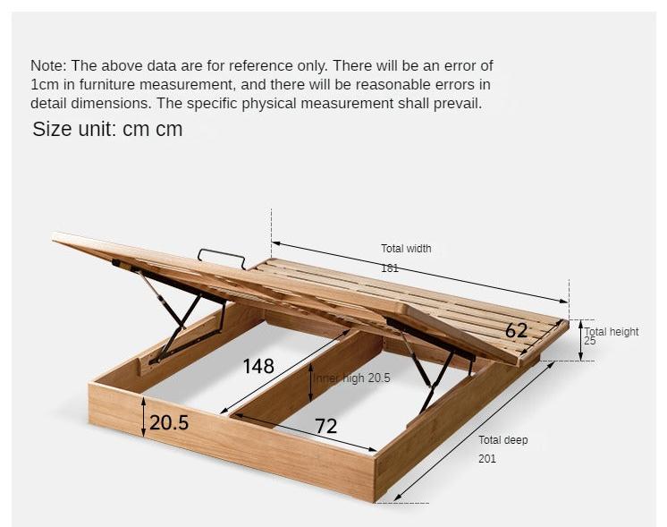 OAK Solid Wood platform bed, headboard-free bed Suspended Bed