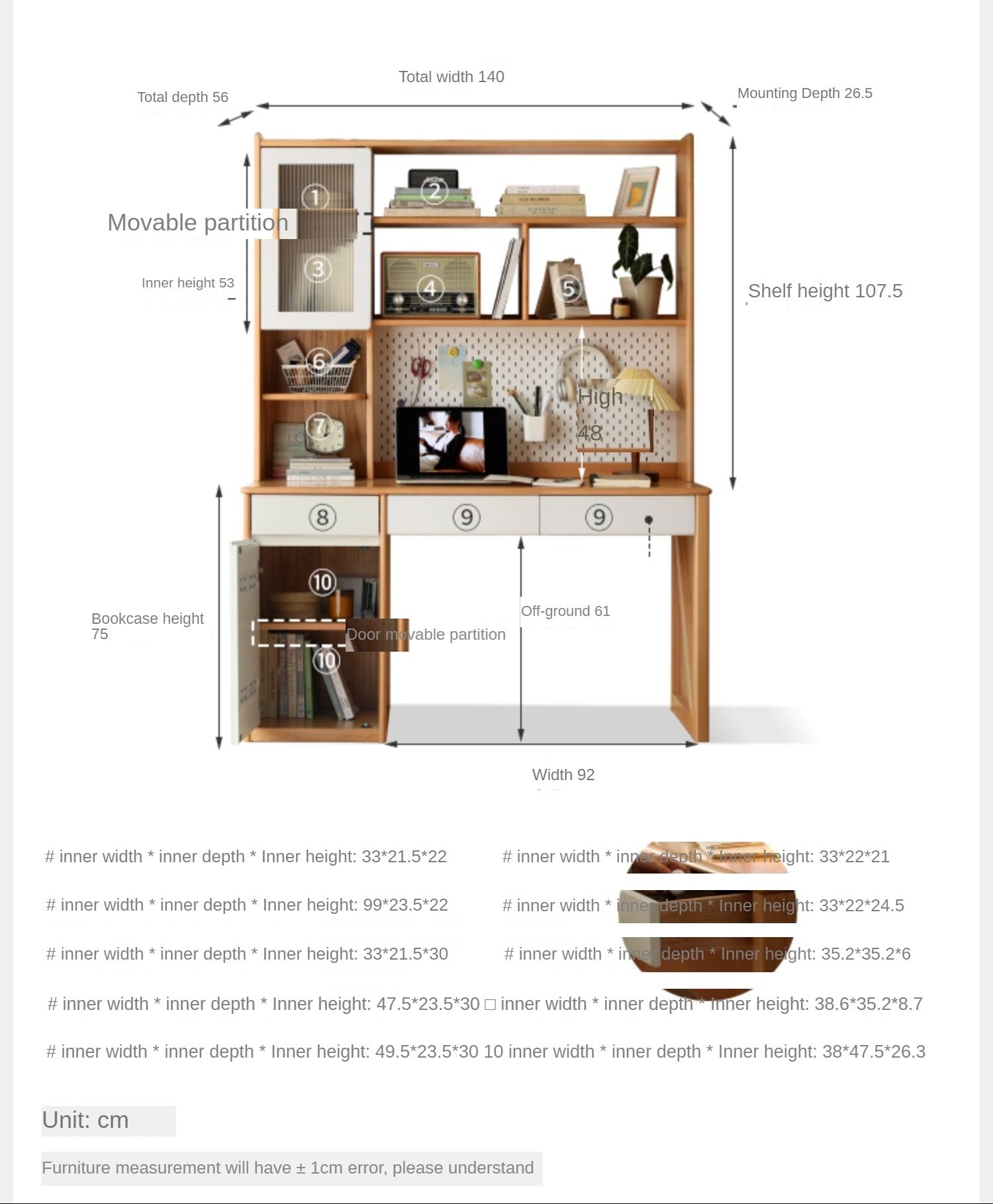 Beech Solid Wood Desk Bookshelf Integrated Study