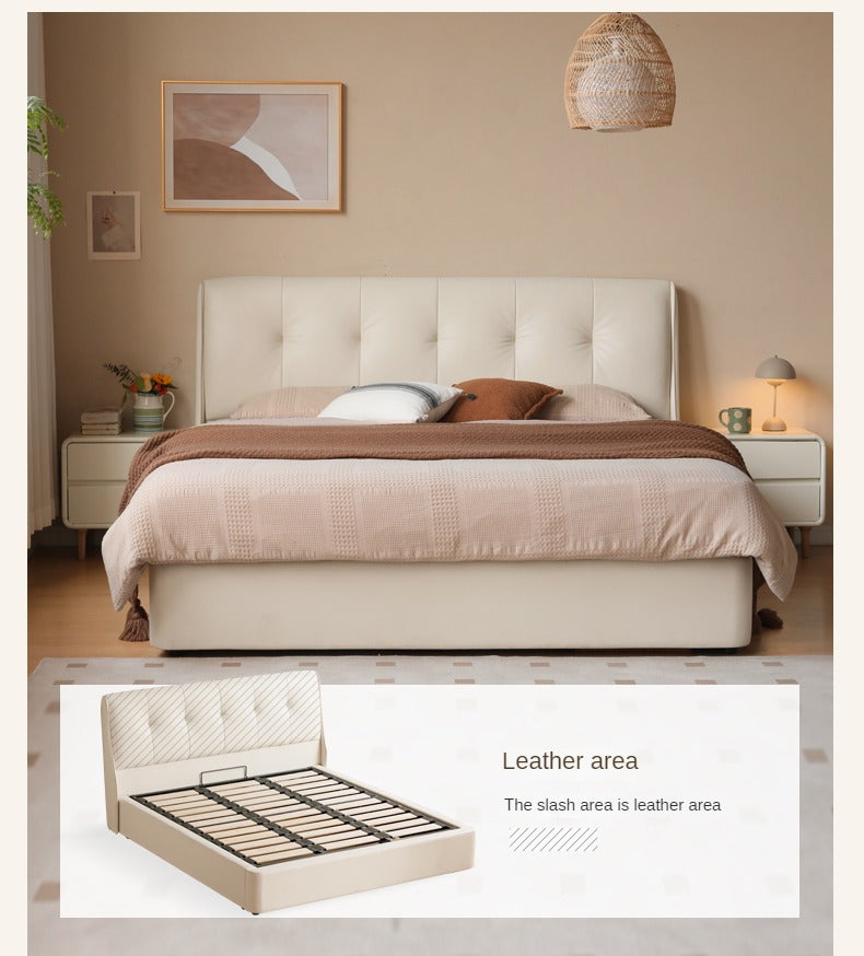 Leather Cream Soft Box Bed