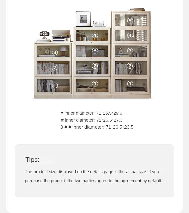 Oak Solid Wood Bookcase Cream Flip Door Glass Display Cabinet