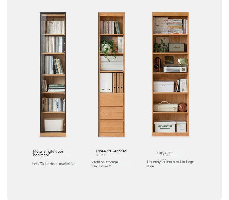 Oak, Solid Rubberwood Modern Bookcase Storage
