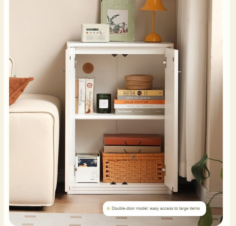 Poplar Solid Wooden Bookcase Cream White Free Combination Glass Door Display Cabinet