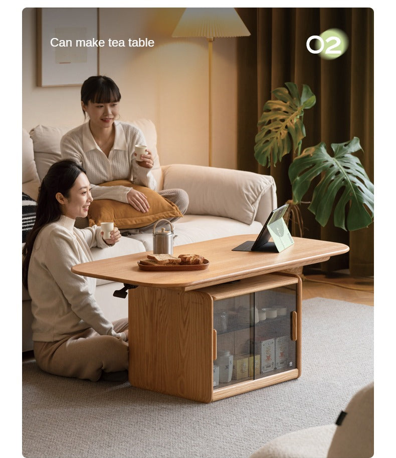 Oak Solid Wood Elevating Folding Storage Lifting Coffee Table