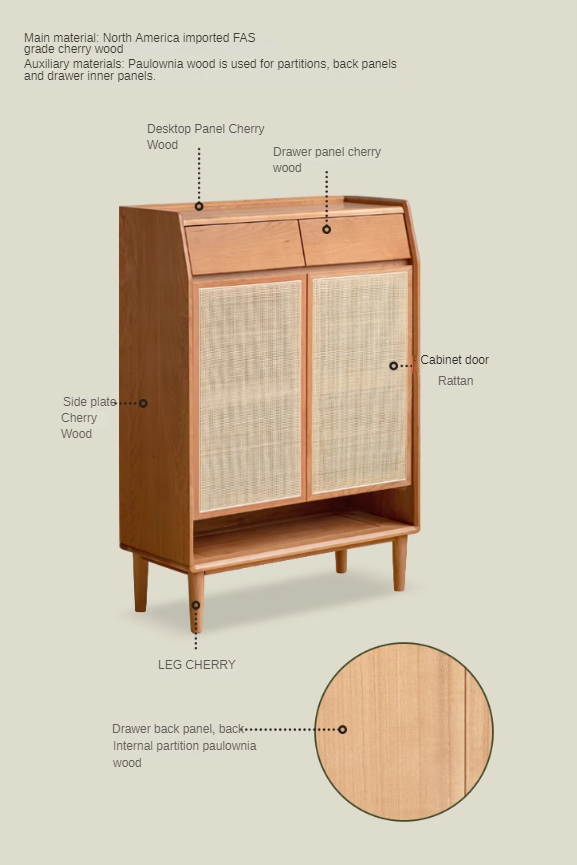 Сherry Solid Wood Rattan Locker Shoe Cabinet