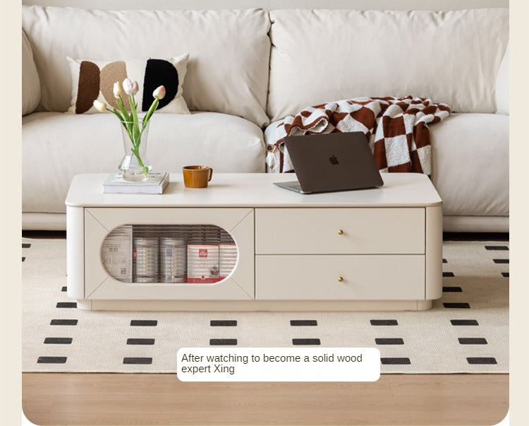 Poplar Solid Wood Floor Cream Style Rock Board Coffee Table