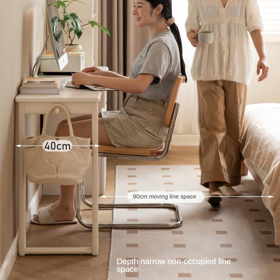 Rubber Wood, Poplar Solid Wood Cream Style Single-Leg Desk