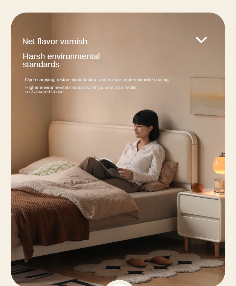 Rubber Wood Solid Wood Soft Bed Cream Style
