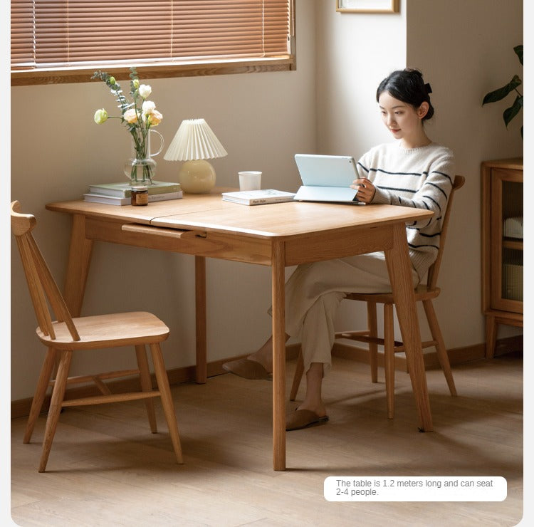 Oak, Ash Solid Wood Nordic Wall-Mounted Retractable Long Dining Table