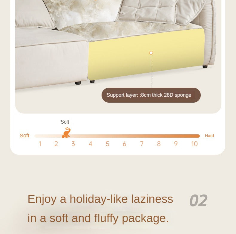 Fabric Modern Tofu Block Elephant Ear Down Sofa.