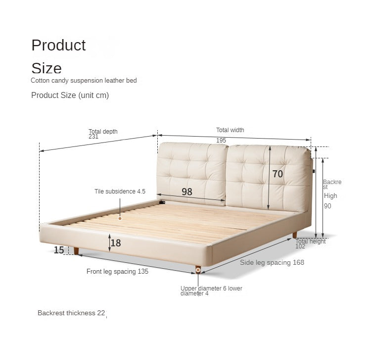 First Layer Cowhide Cream Style Suspension Bed