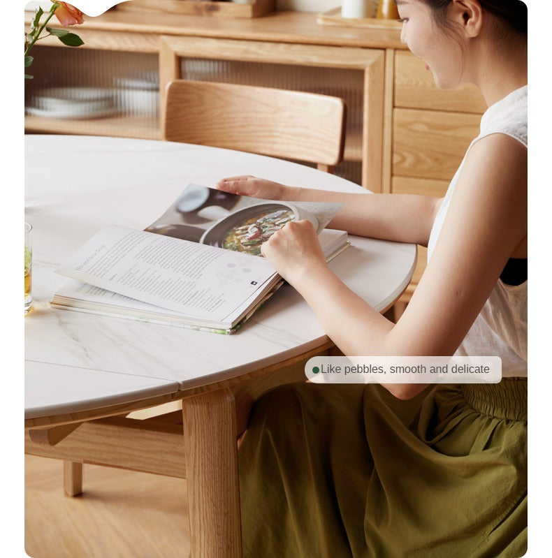 Oak Solid Wood Folding Rock Board Expandable Dining Table