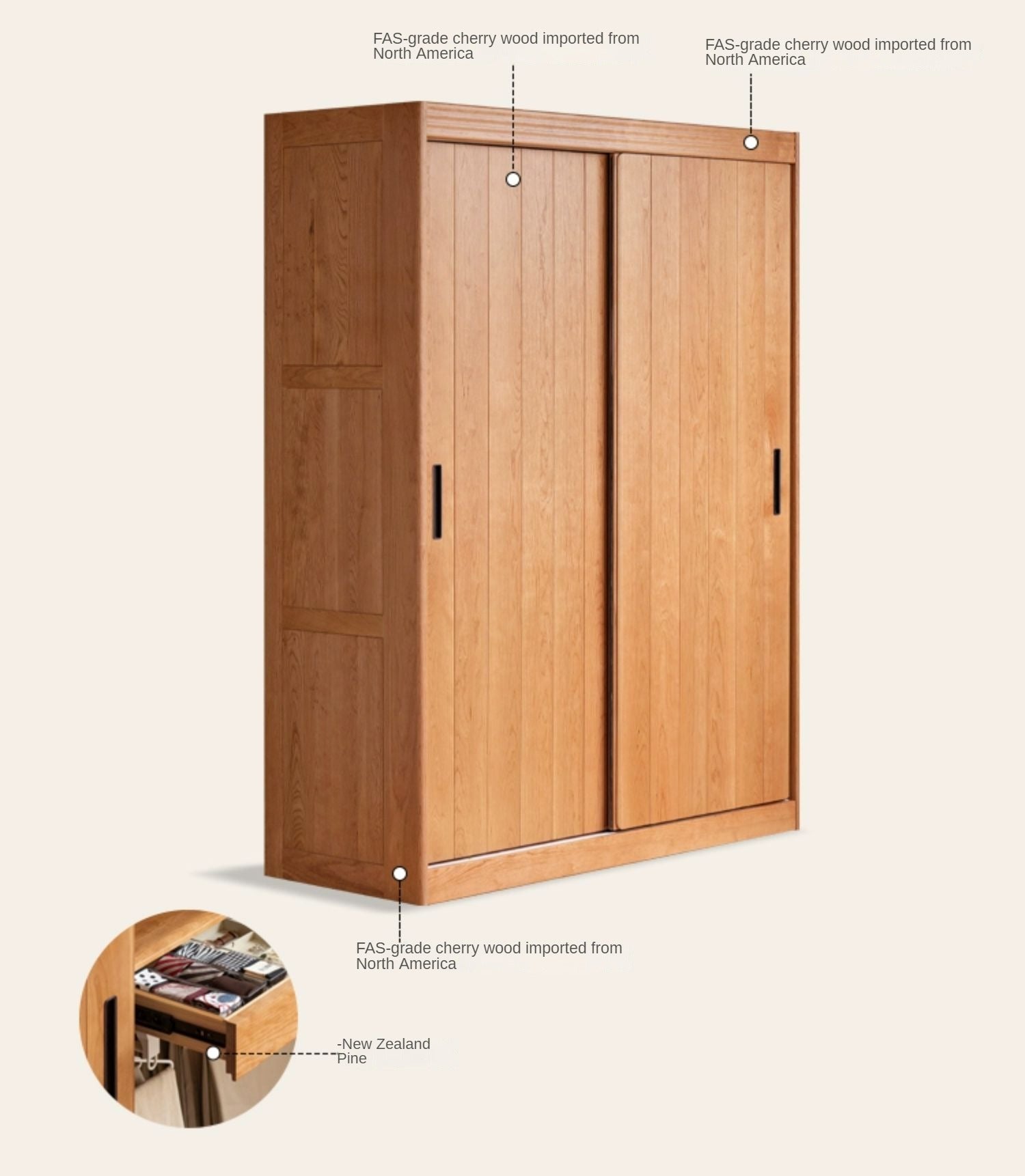 Cherry Wood Retro Wardrobe Sliding Door.