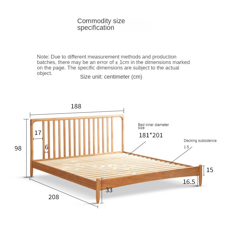 Cherry solid wood technology cloth soft back bed retro style