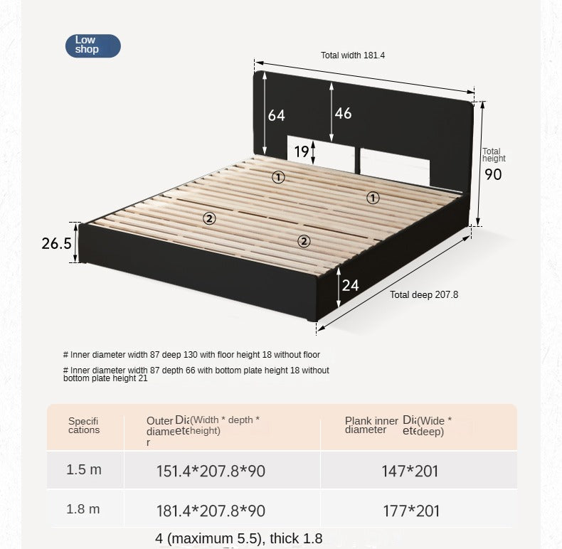 Poplar, Rubber Wood Solid Wood Fully Open High Box Bed Minimalist