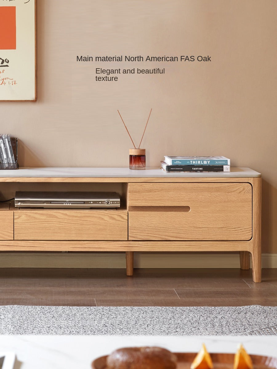 Solid Rubberwood, Oak Solid Wood TV Stand Slate Top.