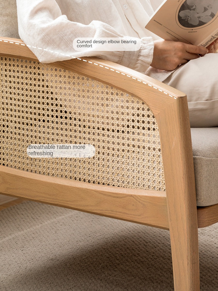 Oak Solid Wood Milky Skin Tone Armchair Rattan