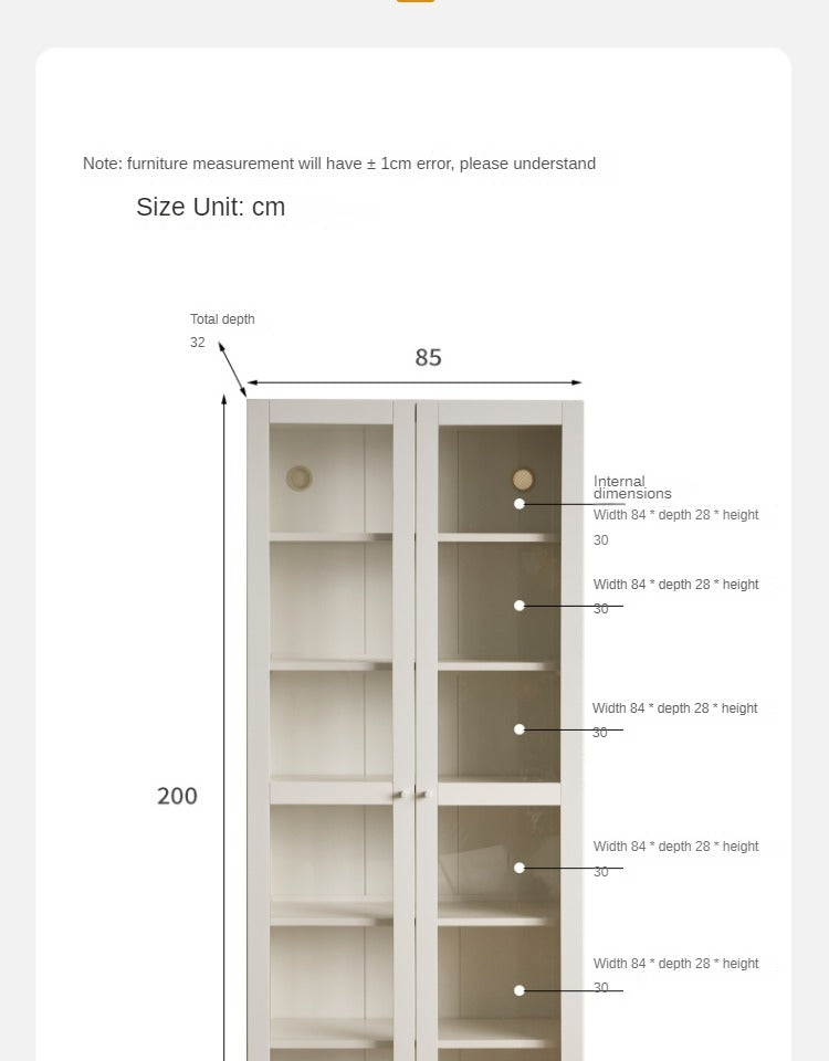 Glass door bookcase solid wood"