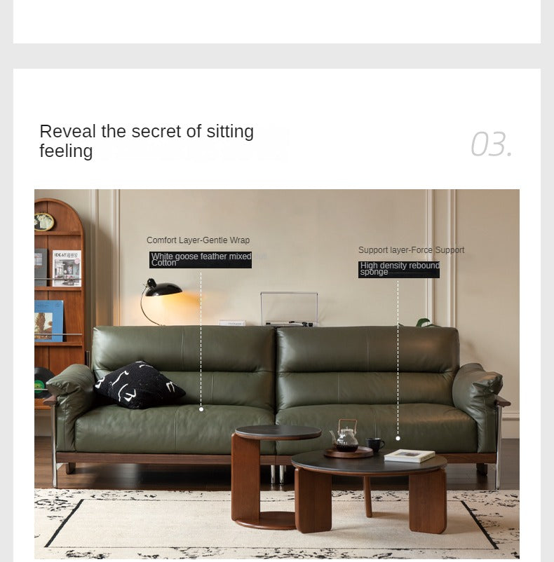 Black Walnut Solid Wood Italian Leather Sofa-