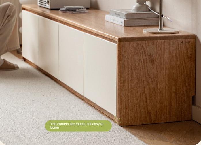 Beech, Oak Solid Wood Modern White Integrated Log Floor TV Cabinet.