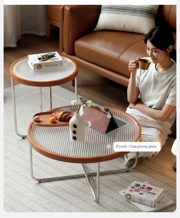 Beech Solid Wood Round Glass Coffee Table