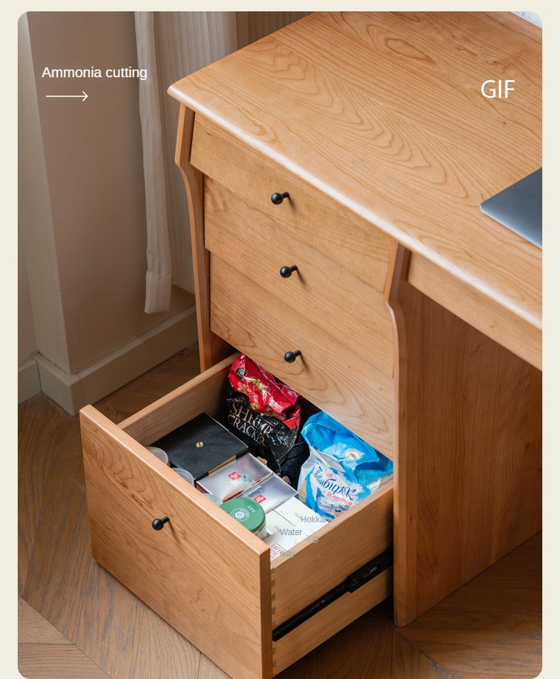 Cherry Wood Desk and Bookshelf Integrated Office Desk