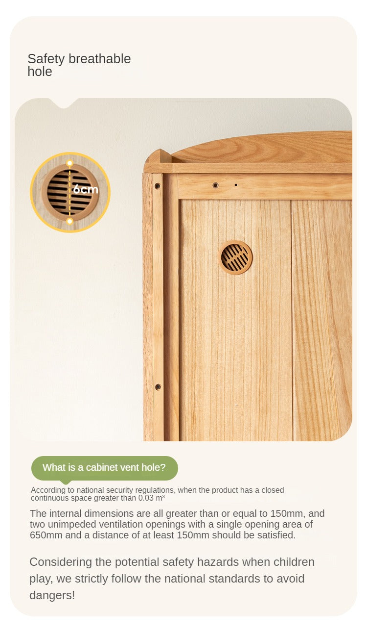 Oak Solid Wood, Solid Rubberwood Kids's Simple Wardrobe