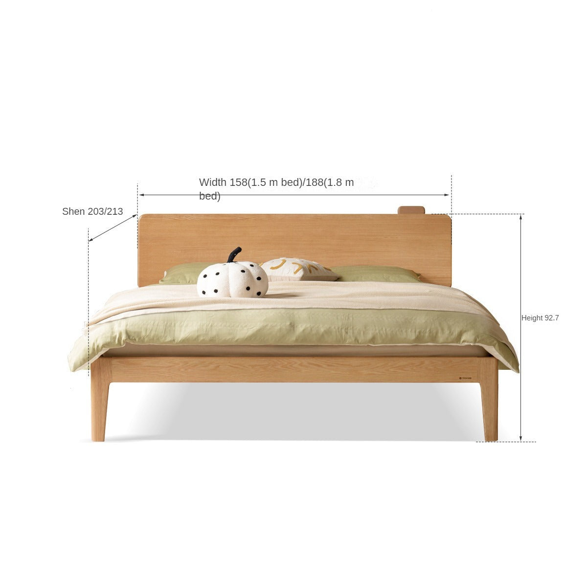 Oak, Ash Solid Wood High Head Board Bed