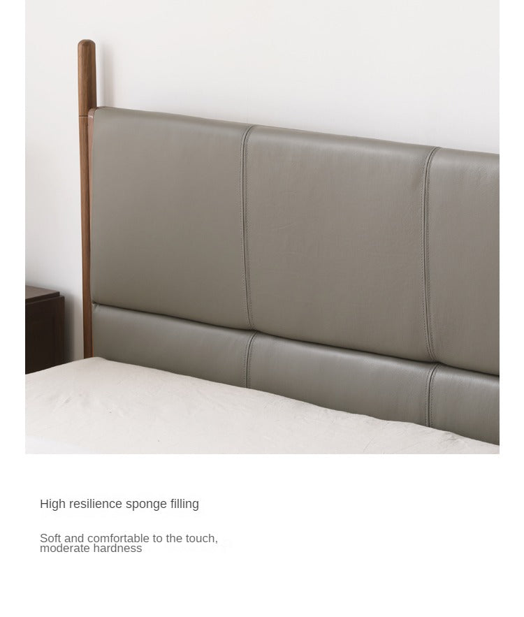North American Black Walnut Bed Modern Light Luxury Top Layer Cowhide Soft Bed