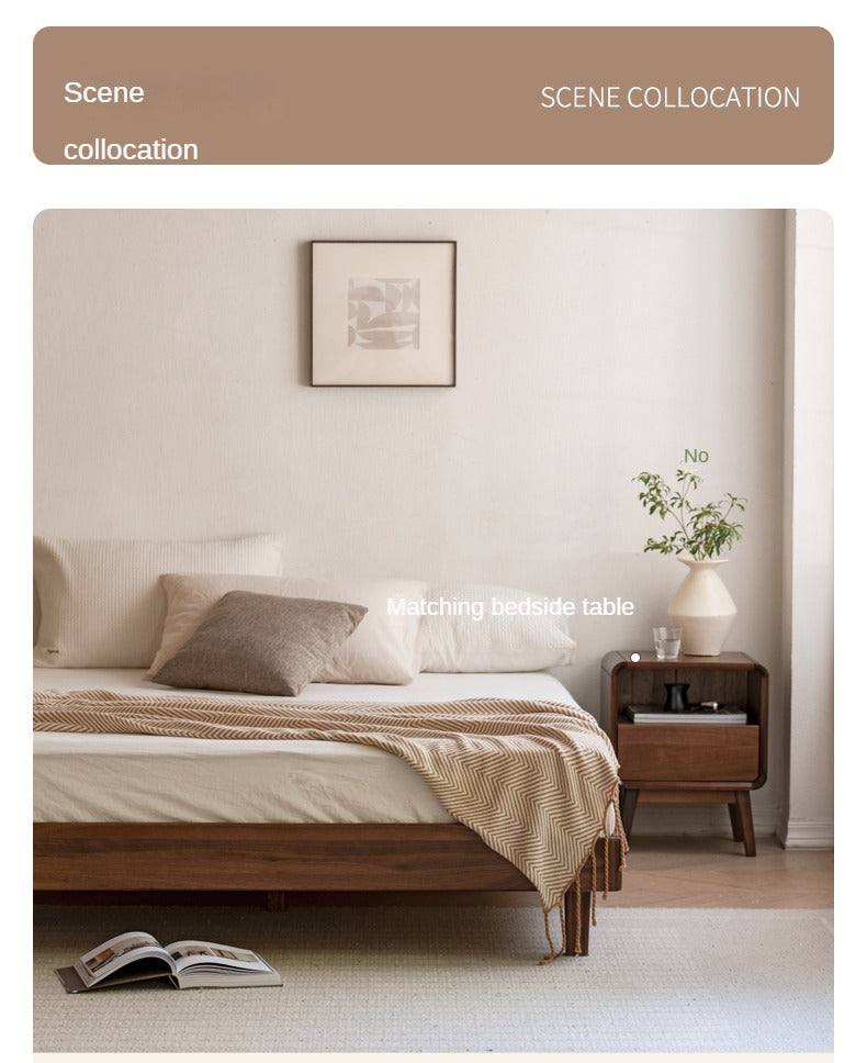 Black Walnut, Ash Solid Wood Platform Bed for Thick Mattress with Headboard-Free Design
