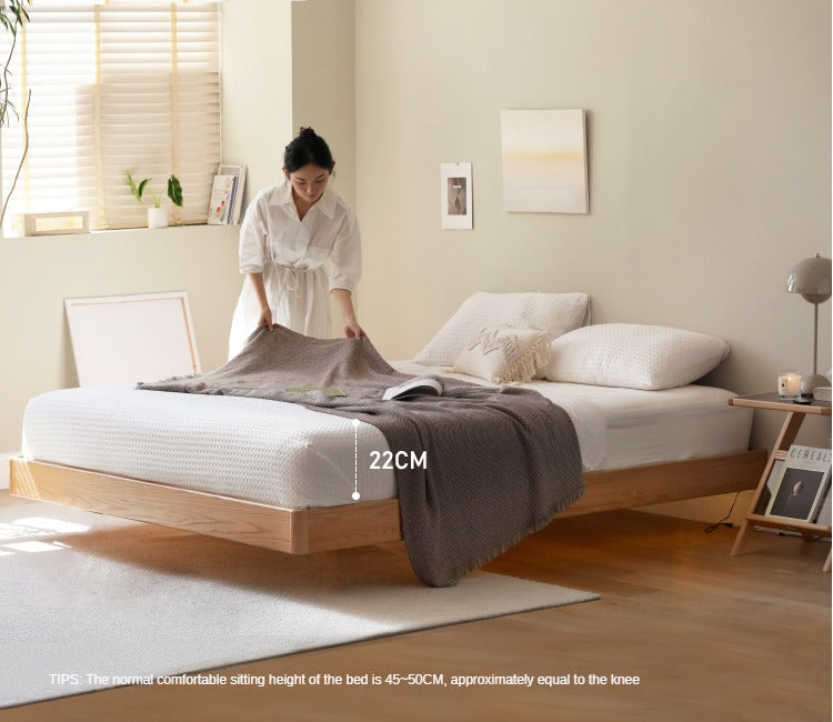 Oak solid wood Suspended platform bed, headboard-free bed with light