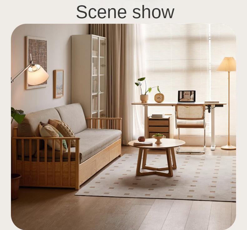 Oak Solid Wood Sitting and Sleeping Dual-purpose Storage Sofa.
