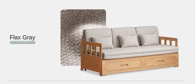 Oak Solid Wood Sofa Bed Folding Retractable Storage.