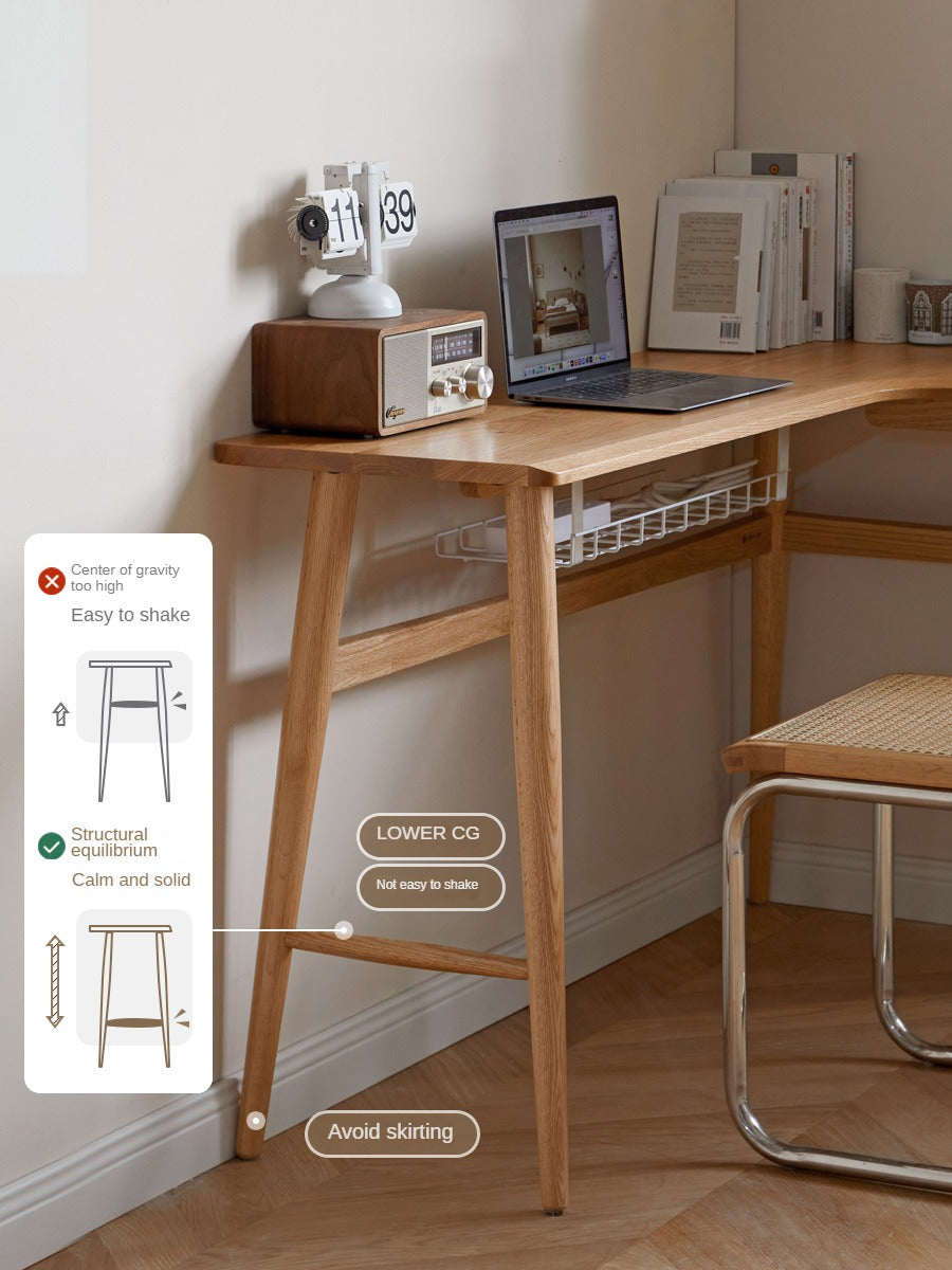 Oak, Rubberwood Solid Wood Corner Table Study Office Desk