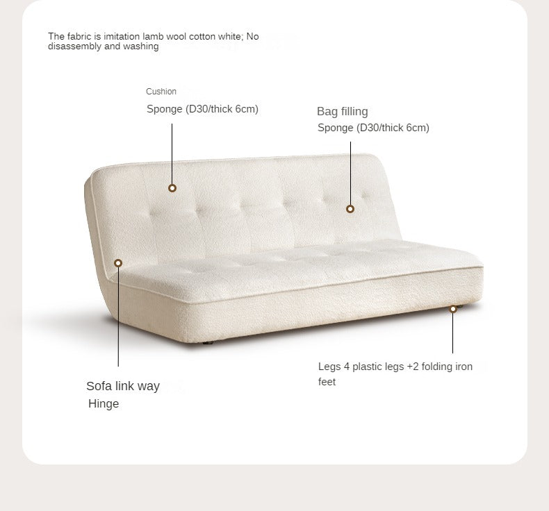 Fabric Sofa White Cream Style Sitting and Sleeping Sofa.