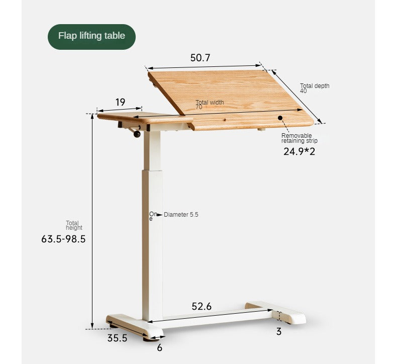 Oak, Solid Rubberwood Lifting Movable Folding Desk