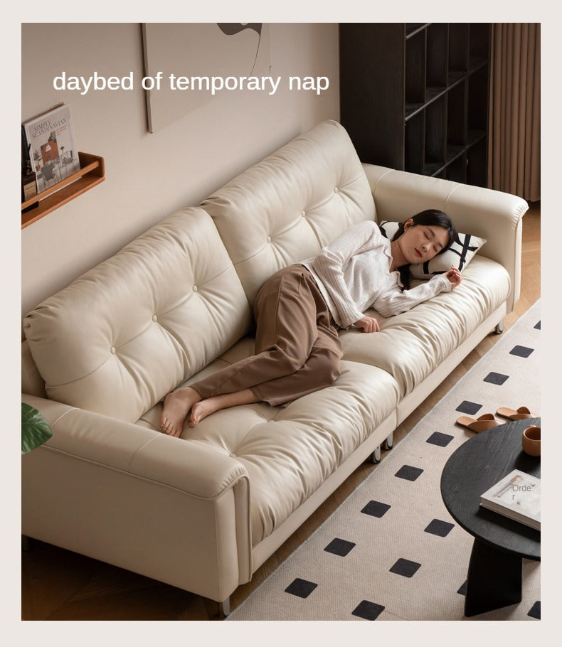 Leather Straight Italian Style Light Luxury Sofa,