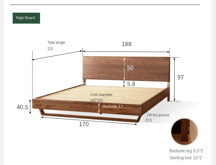 Oak, Black Walnut, Teak Solid Wood Suspended Bed