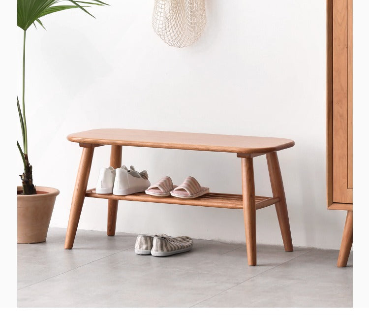 Oak, Solid Rubberwood Shoe Bench