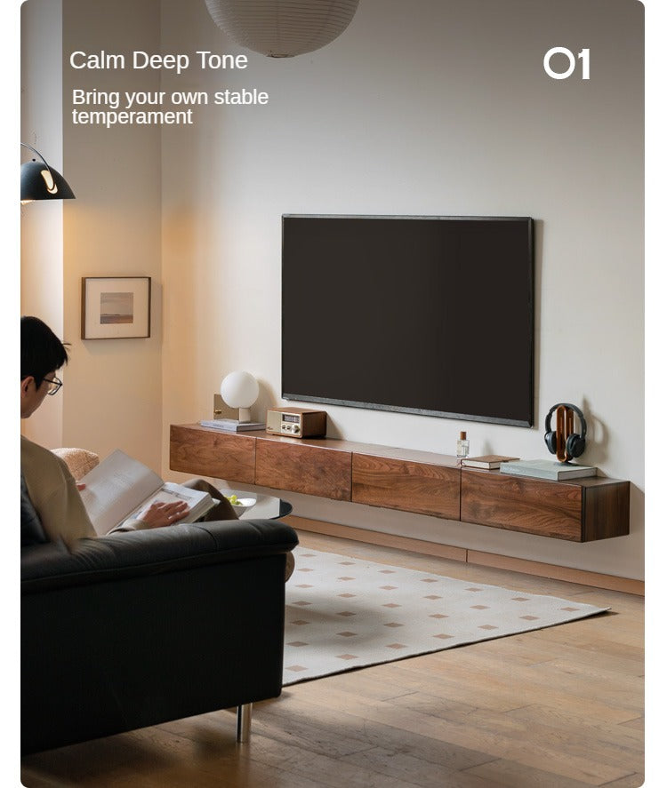 Black Walnut Solid Wood Wall-Mounted Suspended TV Cabinet