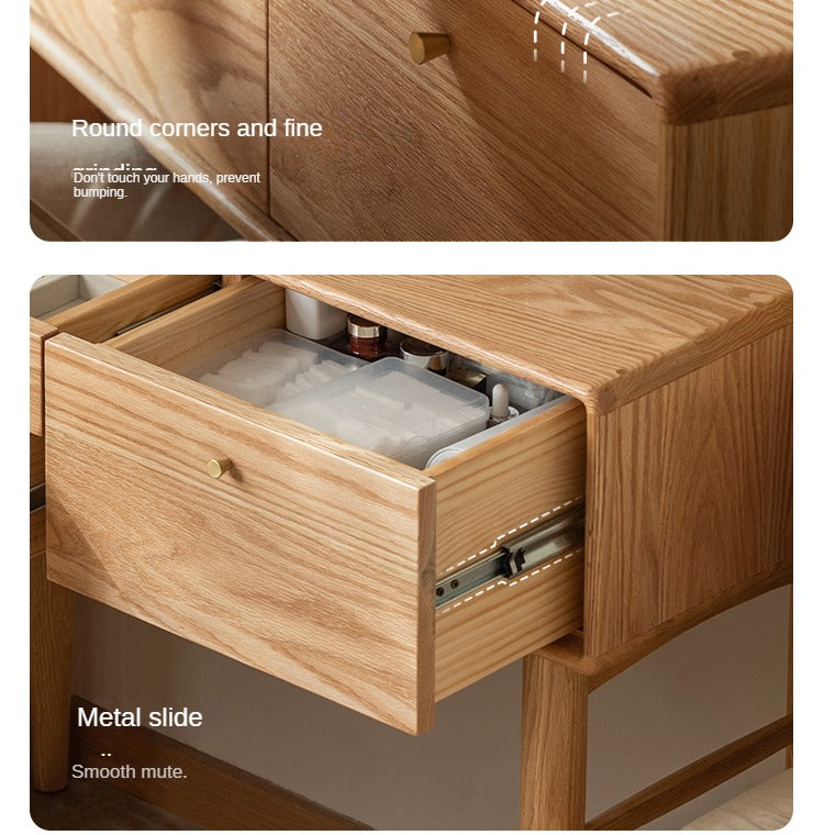 Oak, Ash Solid Wood Vanity Table Lighted Makeup Mirror.