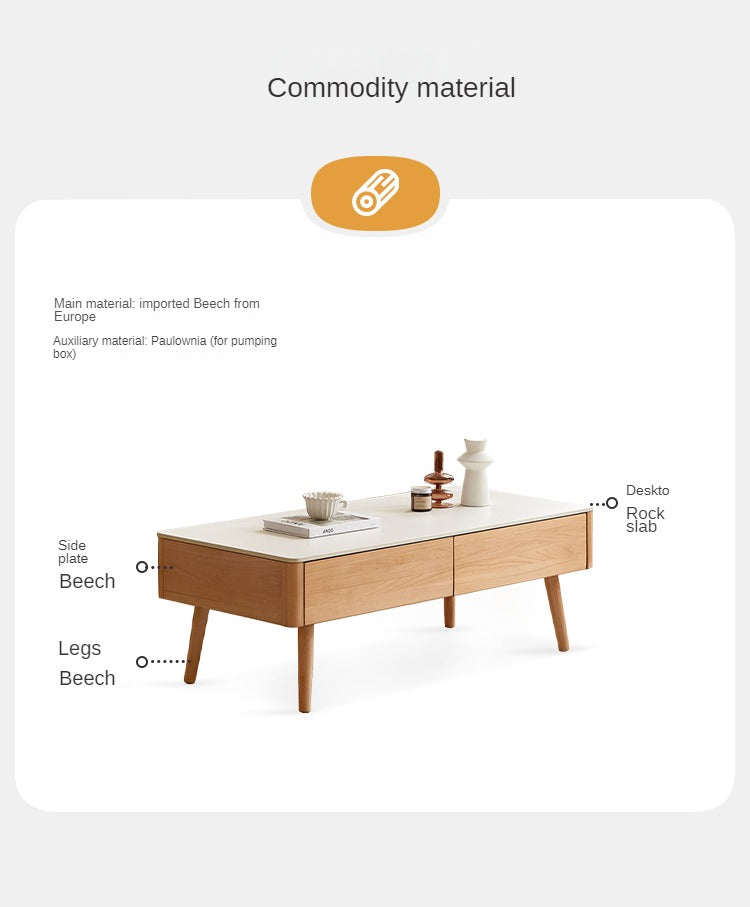 European Beech Solid Wood Storage Rock Board Coffee Table