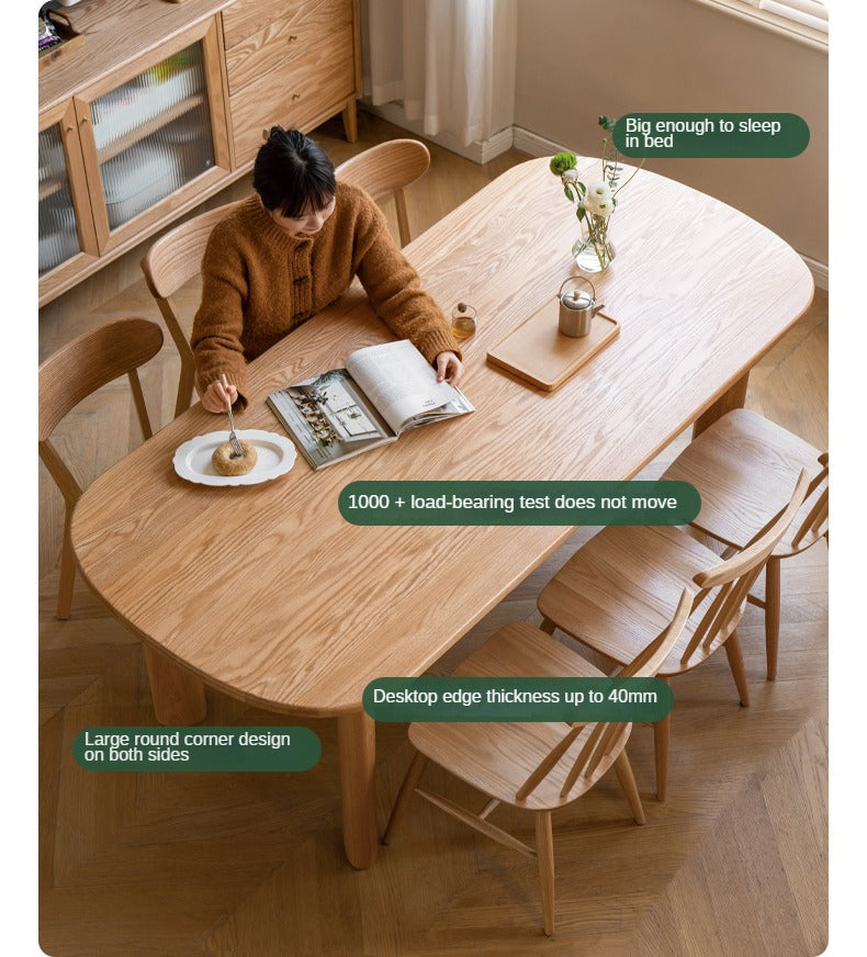Oak Solid Wood Round Corner Long Dining Table